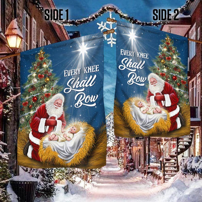 Santa Claus Every Knee Shall Bow Baby Jesus Christmas Flag, Christian Christmas House Flag, Christmas Outdoor Decor Ideas