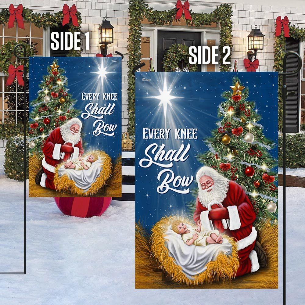Santa Claus Every Knee Shall Bow Baby Jesus Christmas Flag, Christian Christmas House Flag, Christmas Outdoor Decor Ideas