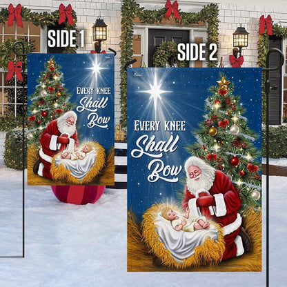 Santa Claus Every Knee Shall Bow Baby Jesus Christmas Flag, Christian Christmas House Flag, Christmas Outdoor Decor Ideas