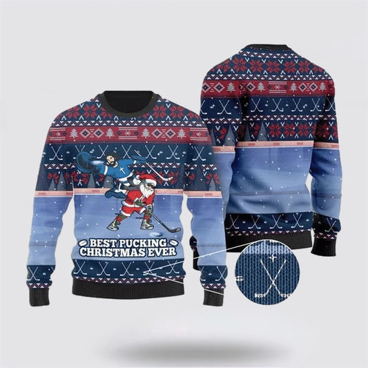 Santa Claus For Ice Hokey Lovers Ugly Christmas Sweater, Best Gift For Holiday, Christmas Crewneck Sweater, Christmas Winter Fashion