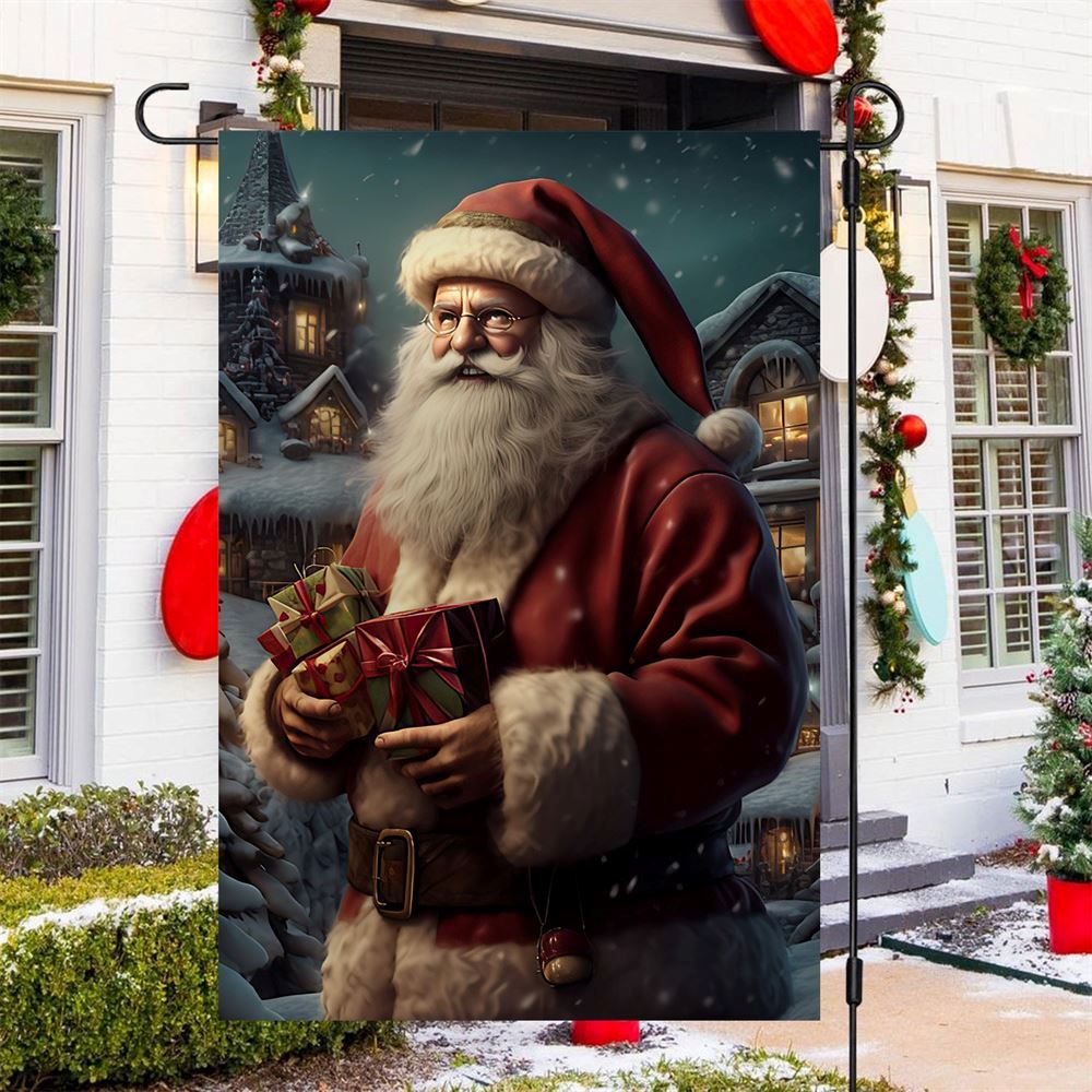 Santa Claus Holding Christmas Gifts Flag, Christmas Garden Flag, Home Decor Accessories, Christmas Outdoor Decor Ideas