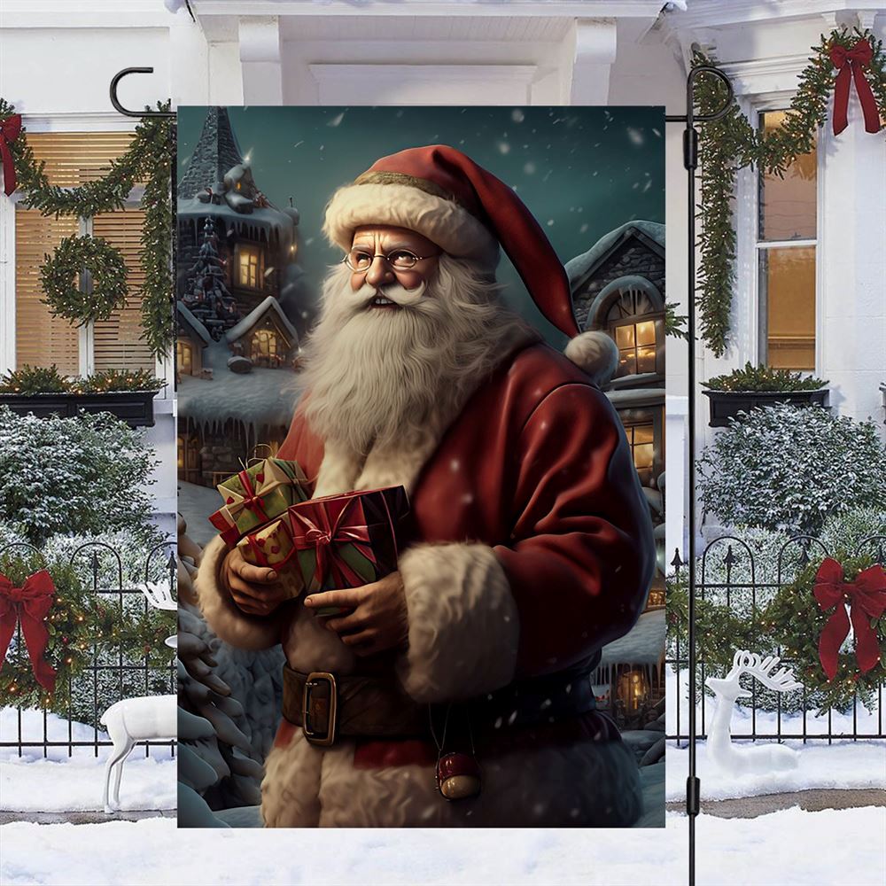 Santa Claus Holding Christmas Gifts Flag, Christmas Garden Flag, Home Decor Accessories, Christmas Outdoor Decor Ideas