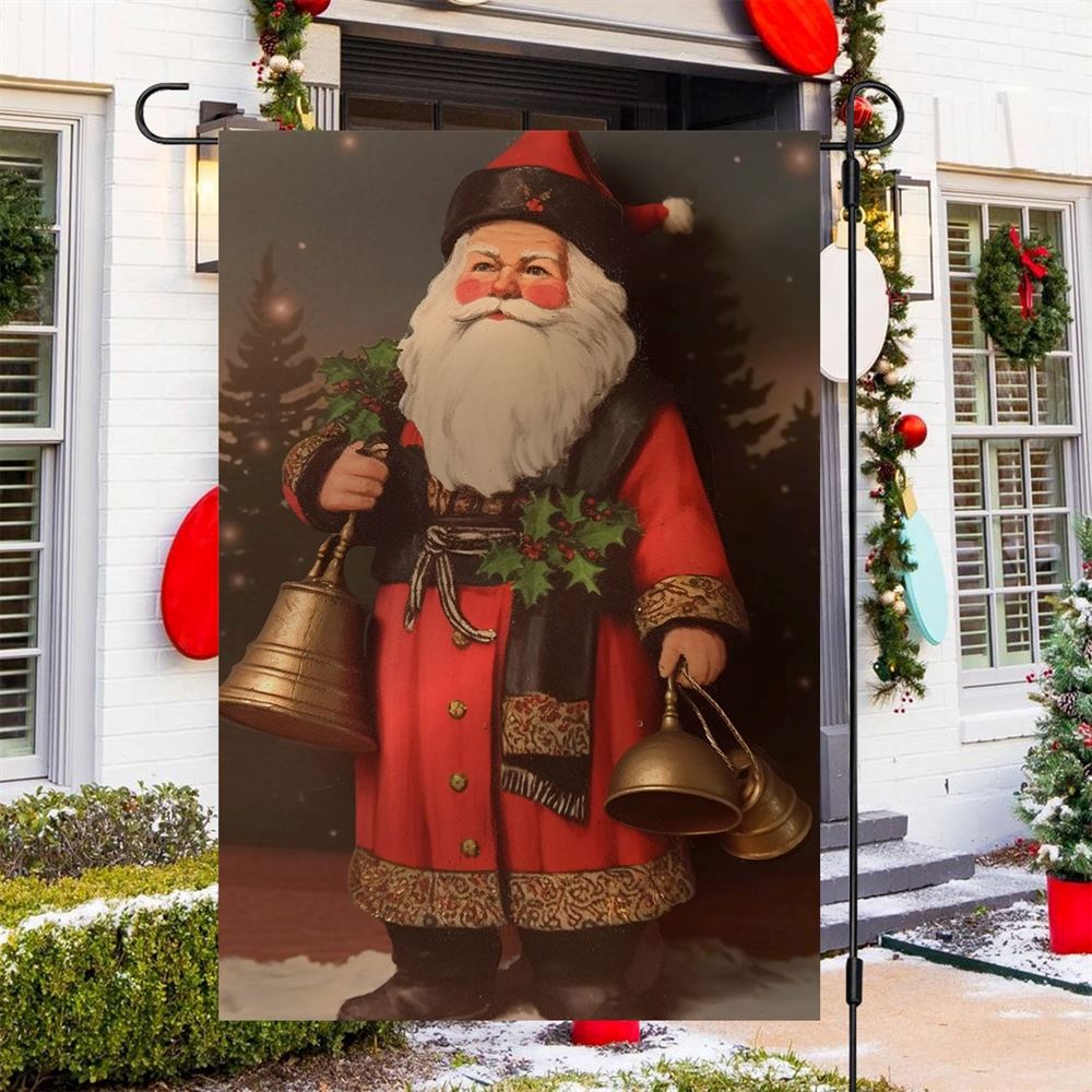 Santa Claus Is Holding Bells In His Hand Flag, Christmas Garden Flag, Home Decor Accessories, Christmas Outdoor Decor Ideas