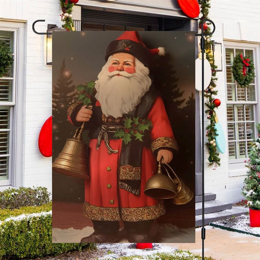 Santa Claus Is Holding Bells In His Hand Flag, Christmas Garden Flag, Home Decor Accessories, Christmas Outdoor Decor Ideas