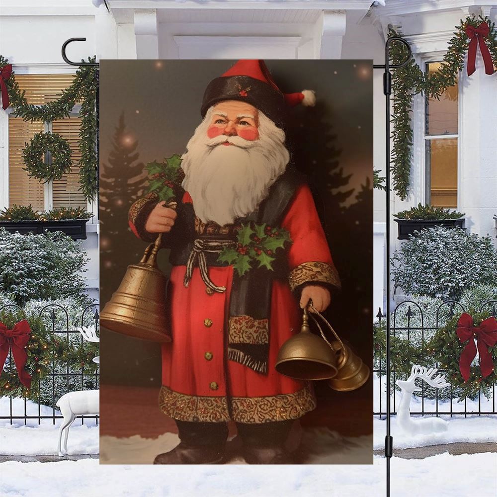 Santa Claus Is Holding Bells In His Hand Flag, Christmas Garden Flag, Home Decor Accessories, Christmas Outdoor Decor Ideas