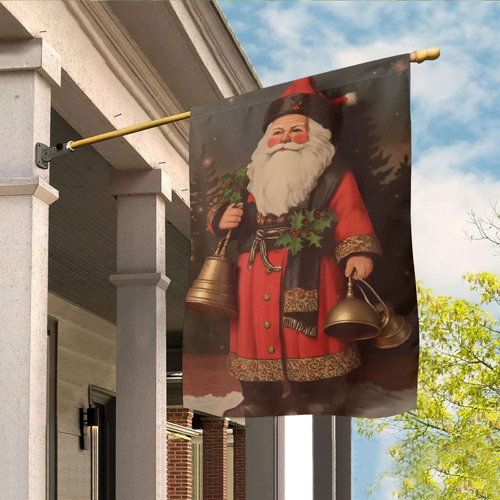 Santa Claus Is Holding Bells In His Hand Flag, Christmas Garden Flag, Home Decor Accessories, Christmas Outdoor Decor Ideas