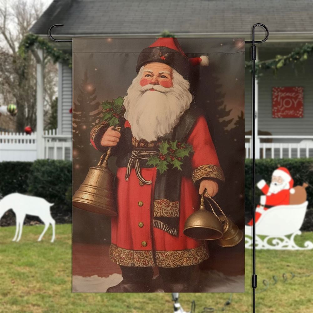 Santa Claus Is Holding Bells In His Hand Flag, Christmas Garden Flag, Home Decor Accessories, Christmas Outdoor Decor Ideas