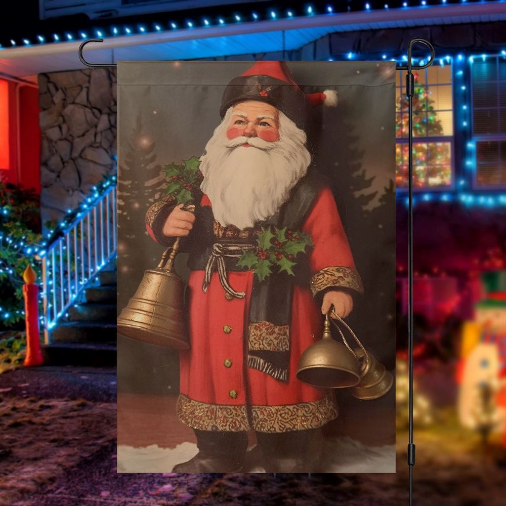 Santa Claus Is Holding Bells In His Hand Flag, Christmas Garden Flag, Home Decor Accessories, Christmas Outdoor Decor Ideas