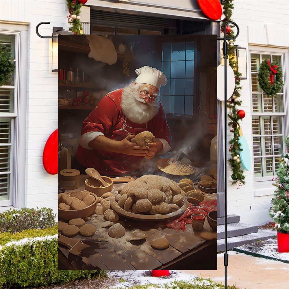 Santa Claus Is Making Cookies Flag, Christmas Garden Flag, Home Decor Accessories, Christmas Outdoor Decor Ideas