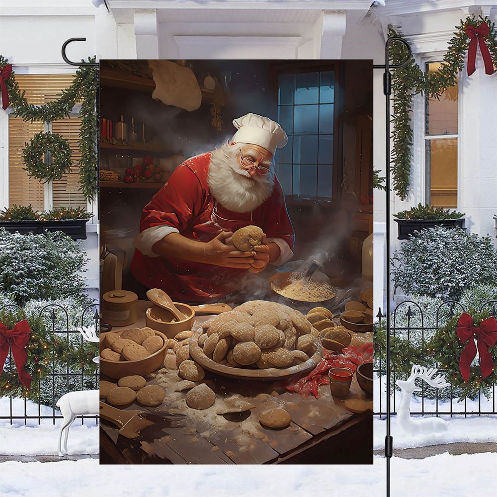 Santa Claus Is Making Cookies Flag, Christmas Garden Flag, Home Decor Accessories, Christmas Outdoor Decor Ideas