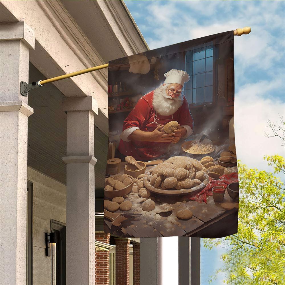 Santa Claus Is Making Cookies Flag, Christmas Garden Flag, Home Decor Accessories, Christmas Outdoor Decor Ideas