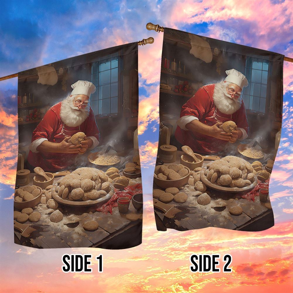 Santa Claus Is Making Cookies Flag, Christmas Garden Flag, Home Decor Accessories, Christmas Outdoor Decor Ideas