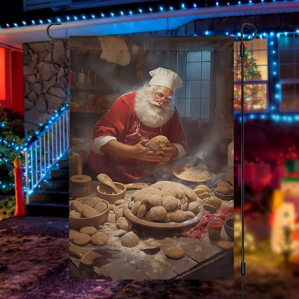 Santa Claus Is Making Cookies Flag, Christmas Garden Flag, Home Decor Accessories, Christmas Outdoor Decor Ideas