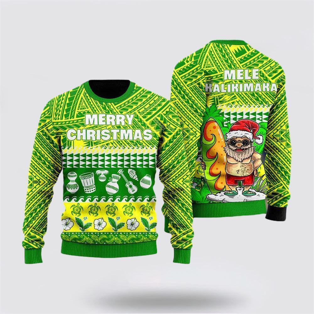 Santa Claus Mele Kalikimaka Christmas Ugly Christmas Sweater, Best Gift For Holiday, Christmas Crewneck Sweater, Christmas Winter Fashion