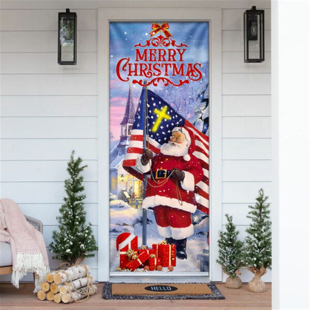 Santa Claus Merry Christmas Door Cover, Christmas Door Knob Covers, Christmas Outdoor Decoration