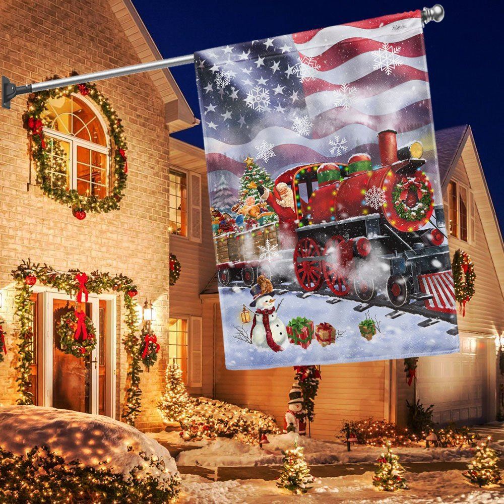 Santa Claus On the Christmas Train American Flag, Christmas Garden Flag, Home Decor Accessories, Christmas Outdoor Decor Ideas
