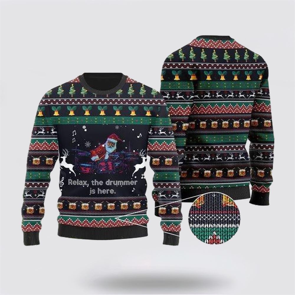 Santa Claus Plays Drum Ugly Christmas Sweater, Best Gift For Holiday, Christmas Crewneck Sweater, Christmas Winter Fashion