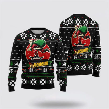 Santa Claus Skateboard Ugly Christmas Sweater, Best Gift For Holiday, Christmas Crewneck Sweater, Christmas Winter Fashion