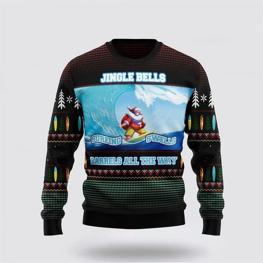 Santa Claus Surfing Ugly Christmas Sweater, Best Gift For Holiday, Christmas Crewneck Sweater, Christmas Winter Fashion