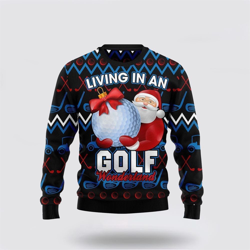 Santa Clause Golf Wonderland Ugly Christmas Sweater, Best Gift For Holiday, Christmas Crewneck Sweater, Christmas Winter Fashion
