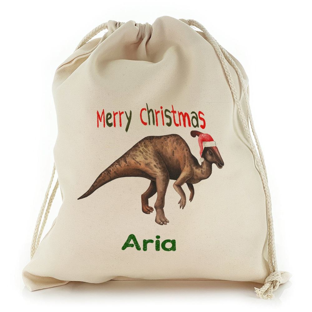 Santa Hat Parasaurolophus Christmas Sack, Gift For Chidren, Christmas Bag Gift, Christmas Gift 2023