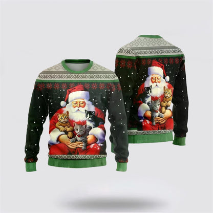 Santa Loves Catss Ugly Christmas Sweater, Best Gift For Holiday, Christmas Crewneck Sweater, Christmas Winter Fashion
