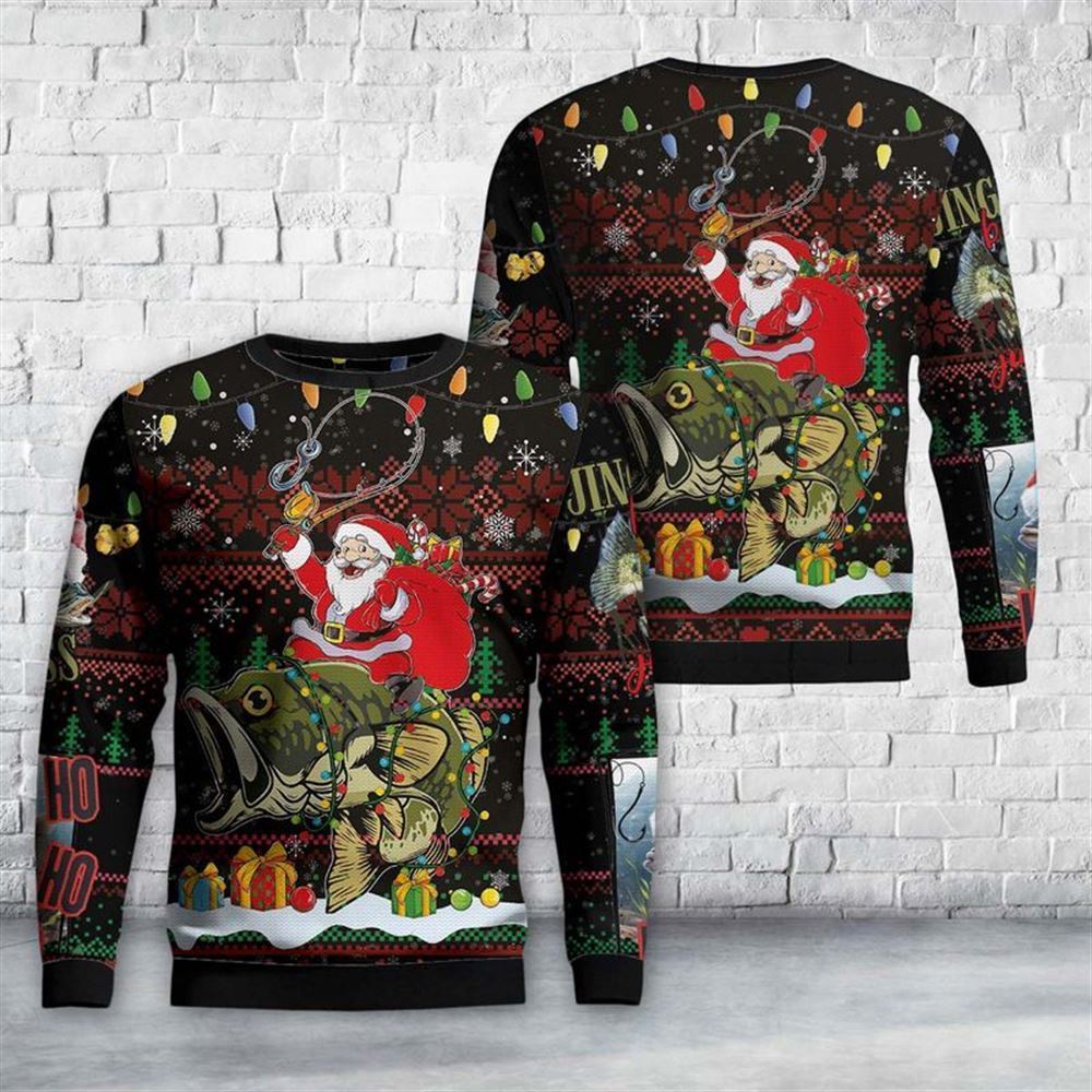 Santa Riding Bass Fish Ugly Christmas Sweater, Best Gift For Holiday, Christmas Crewneck Sweater, Christmas Winter Fashion