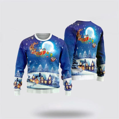 Santa Sleighs Ugly Christmas Sweater, Best Gift For Holiday, Christmas Crewneck Sweater, Christmas Winter Fashion