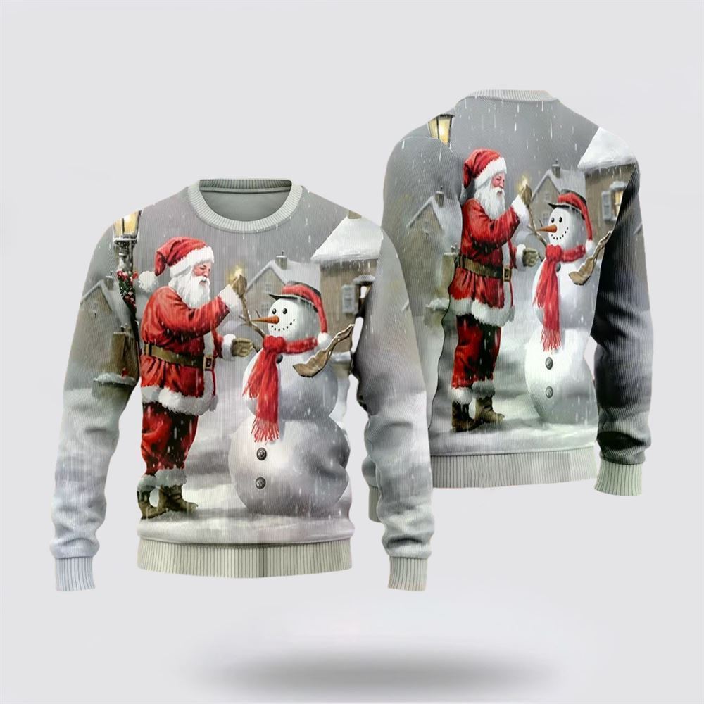 Santa & Snowmans Ugly Christmas Sweater, Best Gift For Holiday, Christmas Crewneck Sweater, Christmas Winter Fashion