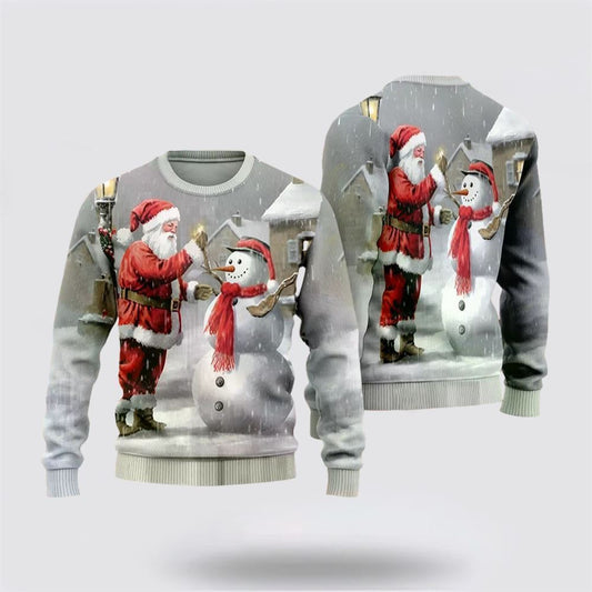 Santa & Snowmans Ugly Christmas Sweater, Best Gift For Holiday, Christmas Crewneck Sweater, Christmas Winter Fashion