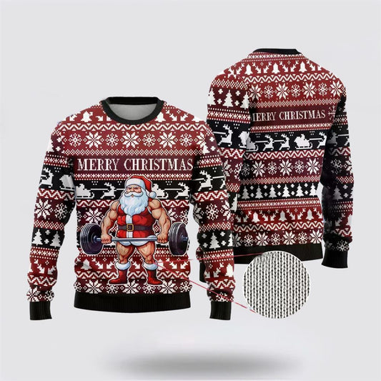 Santa Weightlifting Ugly Christmas Sweater, Best Gift For Holiday, Christmas Crewneck Sweater, Christmas Winter Fashion