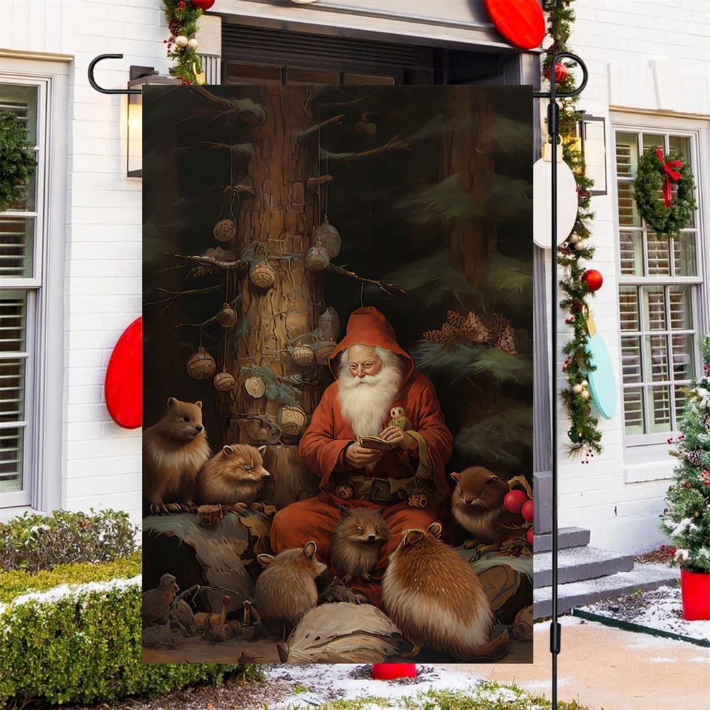 Santa's Forest Friends Flag, Christmas Garden Flag, Home Decor Accessories, Christmas Outdoor Decor Ideas