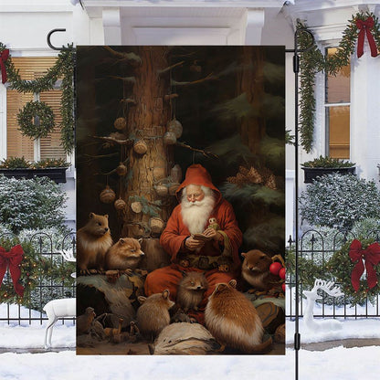 Santa's Forest Friends Flag, Christmas Garden Flag, Home Decor Accessories, Christmas Outdoor Decor Ideas