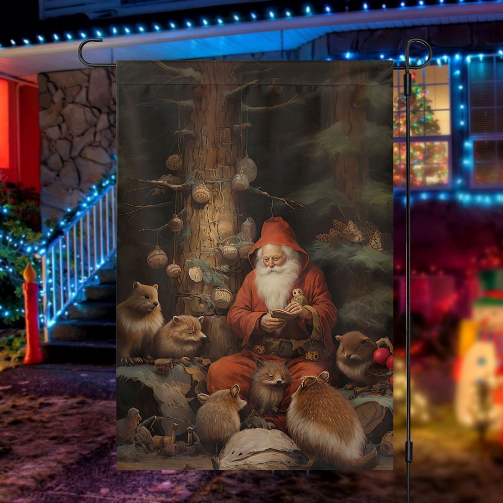 Santa's Forest Friends Flag, Christmas Garden Flag, Home Decor Accessories, Christmas Outdoor Decor Ideas