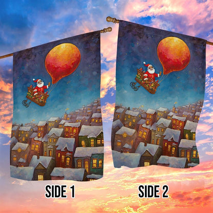 Santa's Magical Balloon Ride Over Winter Town Flag, Christmas Garden Flag, Home Decor Accessories, Christmas Outdoor Decor Ideas