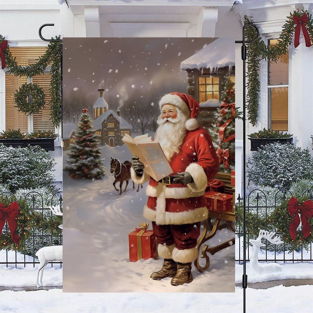 Santa's Snowy Soiree Gifts And Reading Book Flag, Christmas Garden Flag, Home Decor Accessories, Christmas Outdoor Decor Ideas