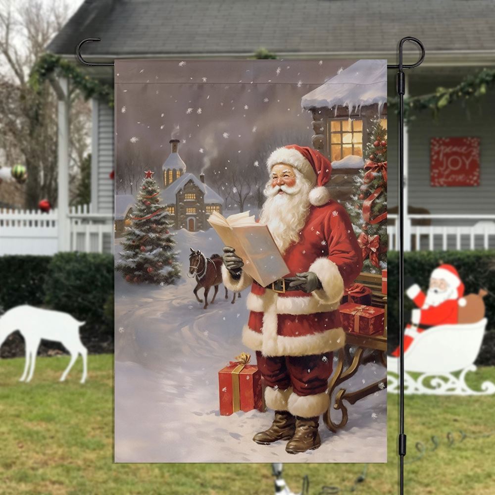Santa's Snowy Soiree Gifts And Reading Book Flag, Christmas Garden Flag, Home Decor Accessories, Christmas Outdoor Decor Ideas
