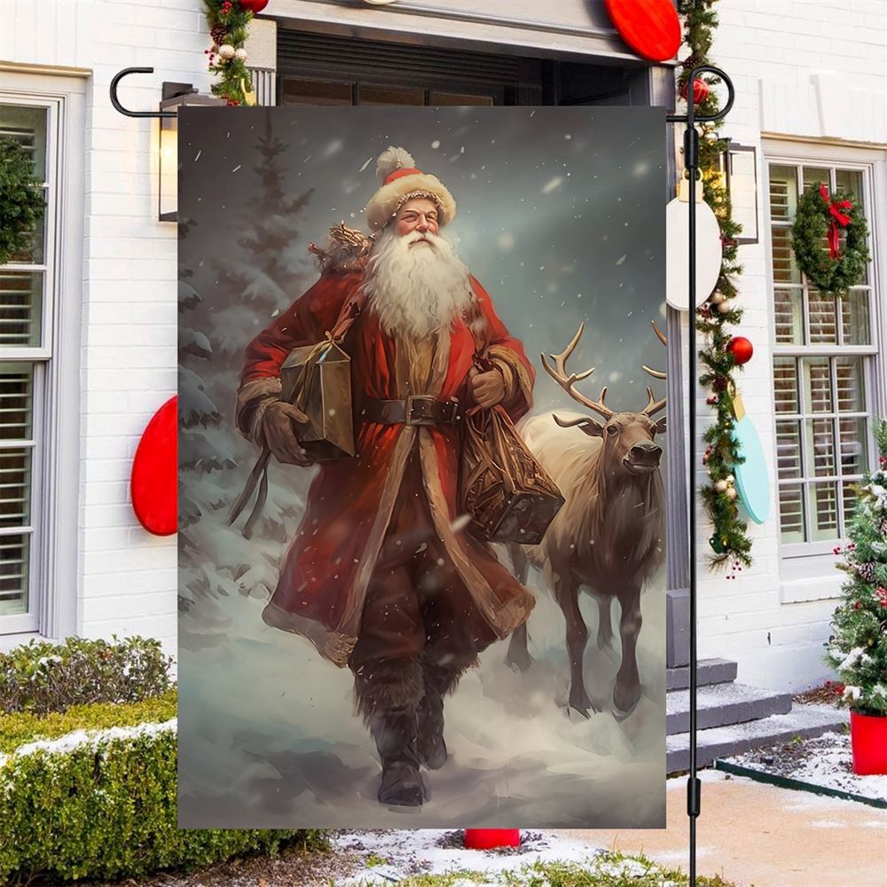 Santa's Wintry Walk With The Majestic Reindeer Flag, Christmas Garden Flag, Home Decor Accessories, Christmas Outdoor Decor Ideas