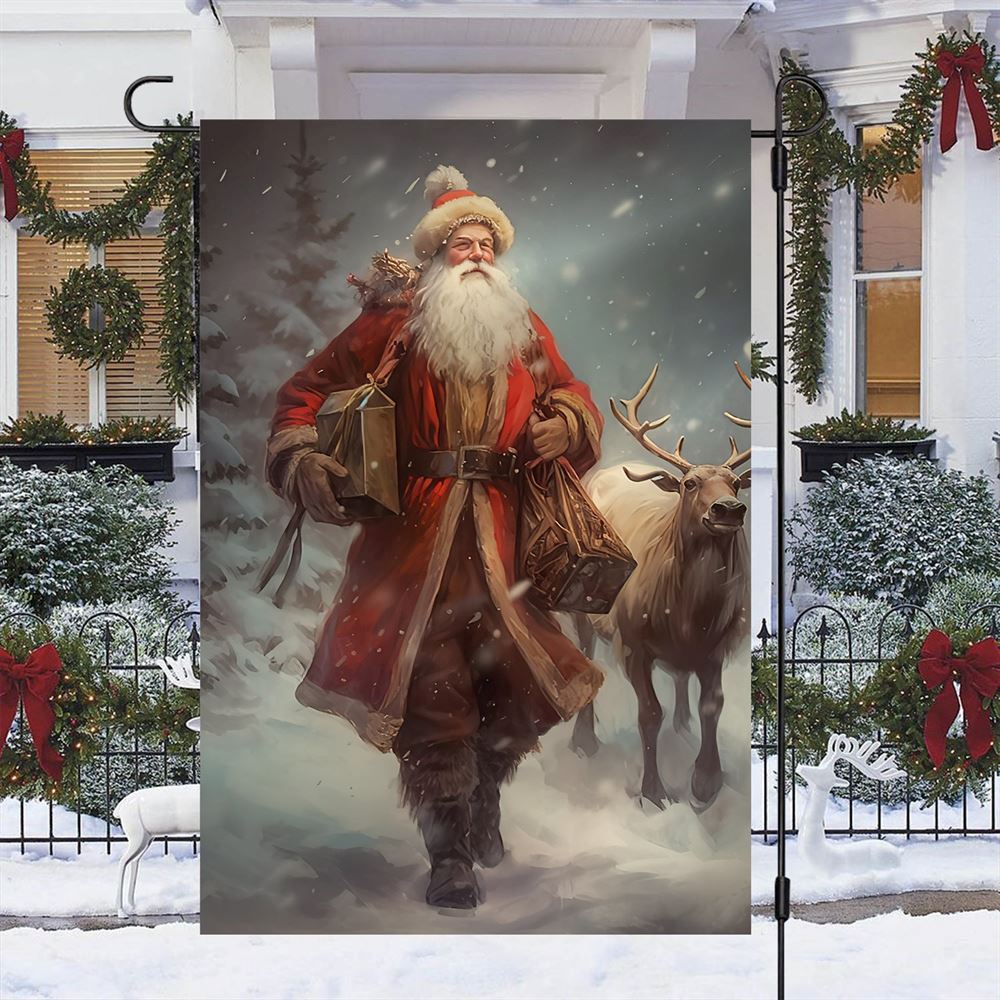 Santa's Wintry Walk With The Majestic Reindeer Flag, Christmas Garden Flag, Home Decor Accessories, Christmas Outdoor Decor Ideas