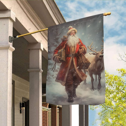 Santa's Wintry Walk With The Majestic Reindeer Flag, Christmas Garden Flag, Home Decor Accessories, Christmas Outdoor Decor Ideas