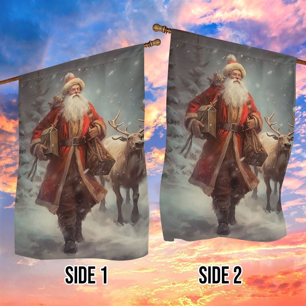 Santa's Wintry Walk With The Majestic Reindeer Flag, Christmas Garden Flag, Home Decor Accessories, Christmas Outdoor Decor Ideas