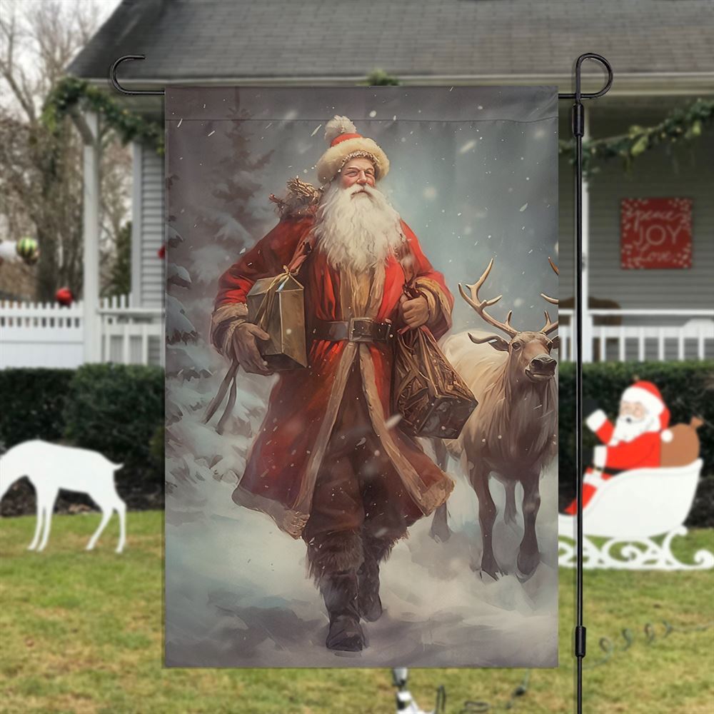 Santa's Wintry Walk With The Majestic Reindeer Flag, Christmas Garden Flag, Home Decor Accessories, Christmas Outdoor Decor Ideas