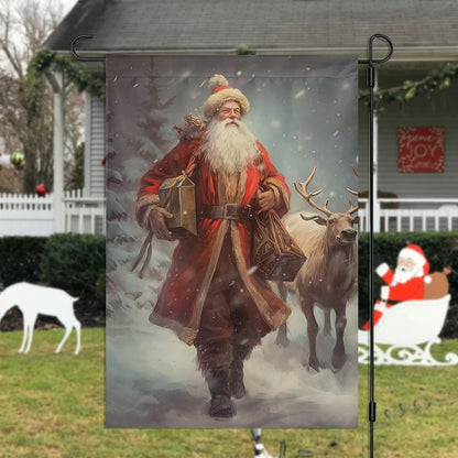 Santa's Wintry Walk With The Majestic Reindeer Flag, Christmas Garden Flag, Home Decor Accessories, Christmas Outdoor Decor Ideas