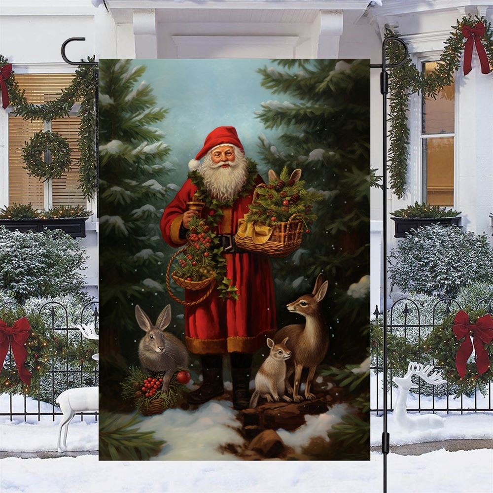 Santa's Woodland Friends Flag, Christmas Garden Flag, Christmas Garden Flag, Home Decor Accessories, Christmas Outdoor Decor Ideas