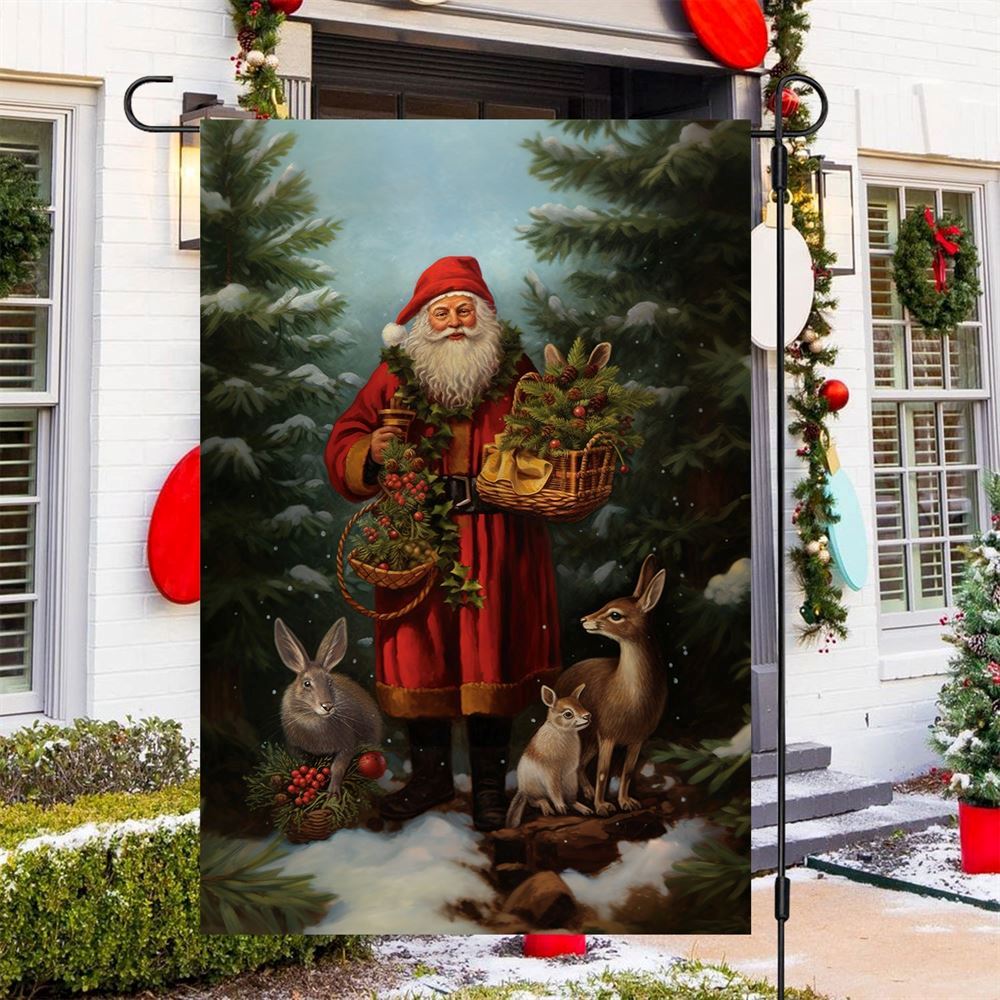 Santa's Woodland Friends Flag, Christmas Garden Flag, Christmas Garden Flag, Home Decor Accessories, Christmas Outdoor Decor Ideas