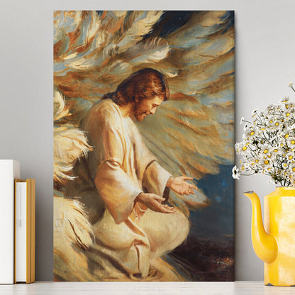 Saving Jesus Wings Feathers Canvas Prints - Jesus Christ Canvas Art - Christian Wall Decor