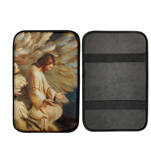 Saving Jesus Wings Feathers Car Center Console Cover, Christian Gift Car Armrest Pad