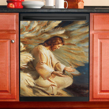 Saving Jesus Wings Feathers Dishwasher Cover, Jesus Christ Dishwasher Wrap, Christian Kitchen Decoration