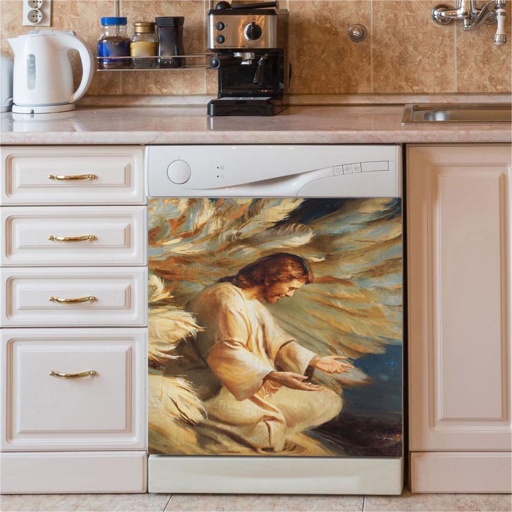 Saving Jesus Wings Feathers Dishwasher Cover, Jesus Christ Dishwasher Wrap, Christian Kitchen Decoration
