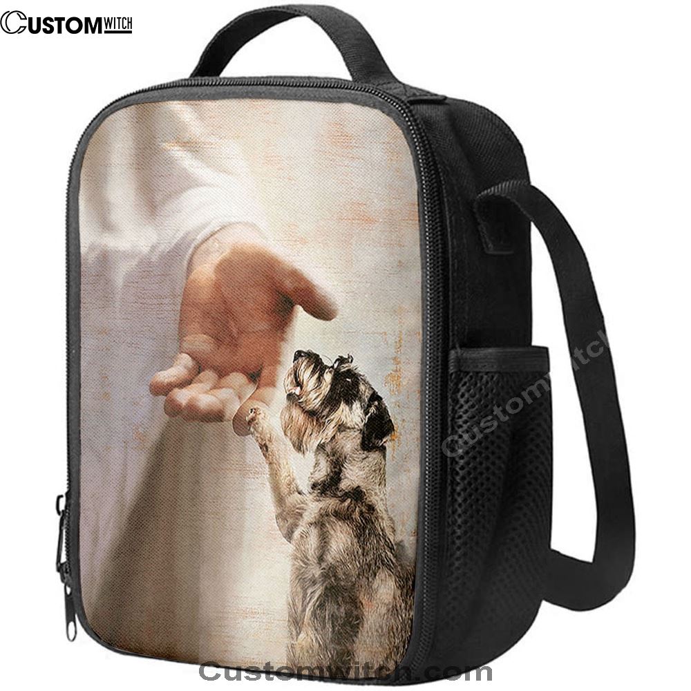 Schnauzer Dog Jesus Take My Hand Lunch Bag - Gift For Dog Lover, Bible Verse Lunch Bag For Men And Women
